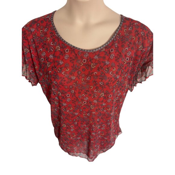 Max Studio Stretch Net Flutter Sleeve Floral Size 1X NWT $78  Lined Pullover Blo - Picture 9 of 9